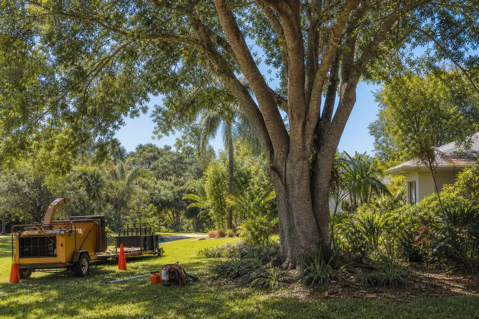 Mature Florida tree in a residential yard illustrating overview of daytona beach commercial tree work Mature Florida tree in a residential yard illustrating overview of daytona beach commercial tree work