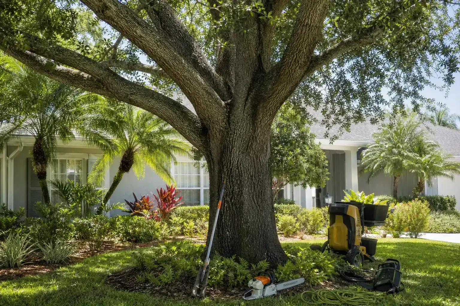 Mature Florida tree in a residential yard illustrating comprehensive tree care for healthy growth