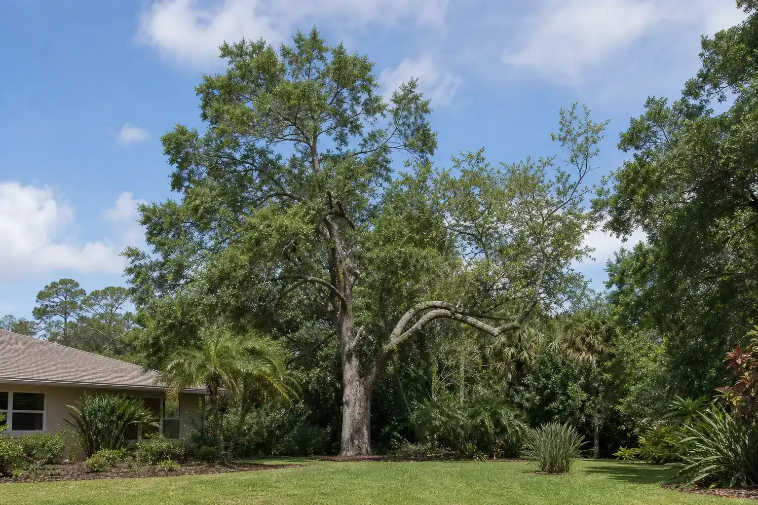 Mature Florida shade tree with branches ready for trimming during a discussion of expert tree trimming and pruning services in central fl