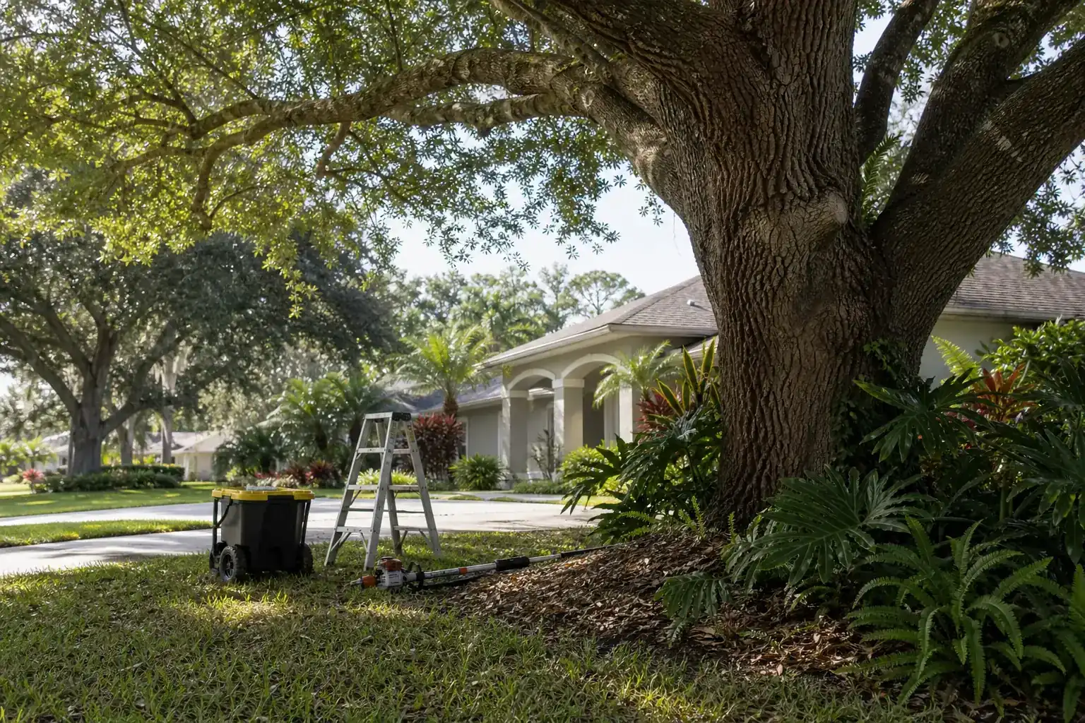 Mature Florida tree in a residential yard illustrating understanding tree care needs in daytona beach, fl