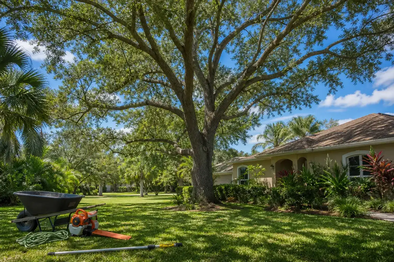Mature Florida tree in a residential yard for tree care services in edgewater, fl Mature Florida tree in a residential yard for tree care services in edgewater, fl