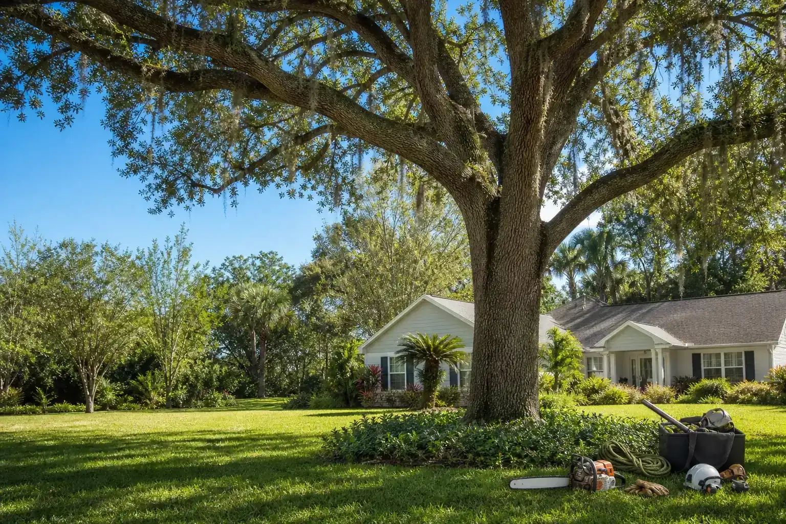 Mature Florida tree in a residential yard for tree care services in volusia county fl Mature Florida tree in a residential yard for tree care services in volusia county fl
