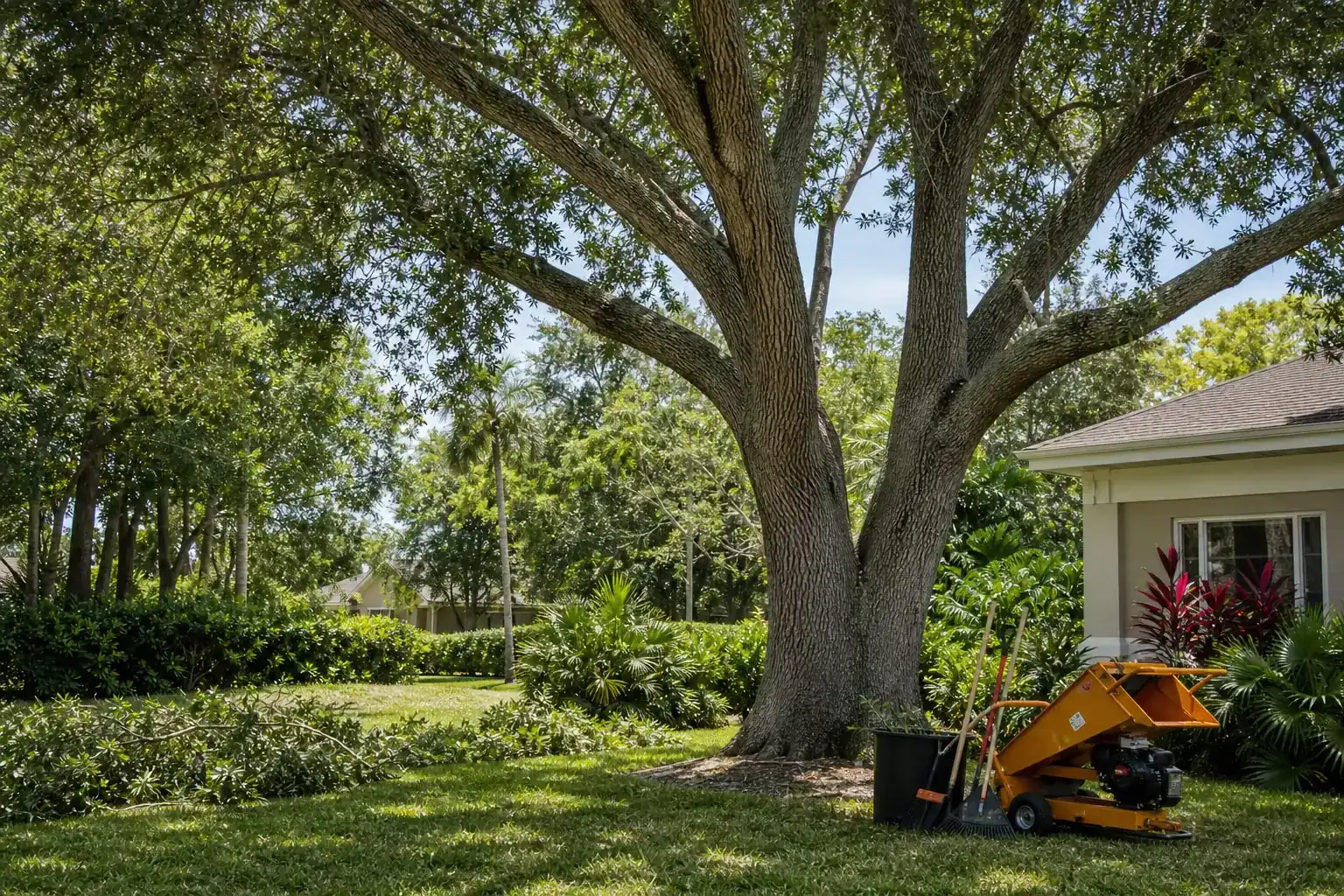 Mature Florida tree in a residential yard during a discussion of importance of efficient debris removal in daytona beach, fl