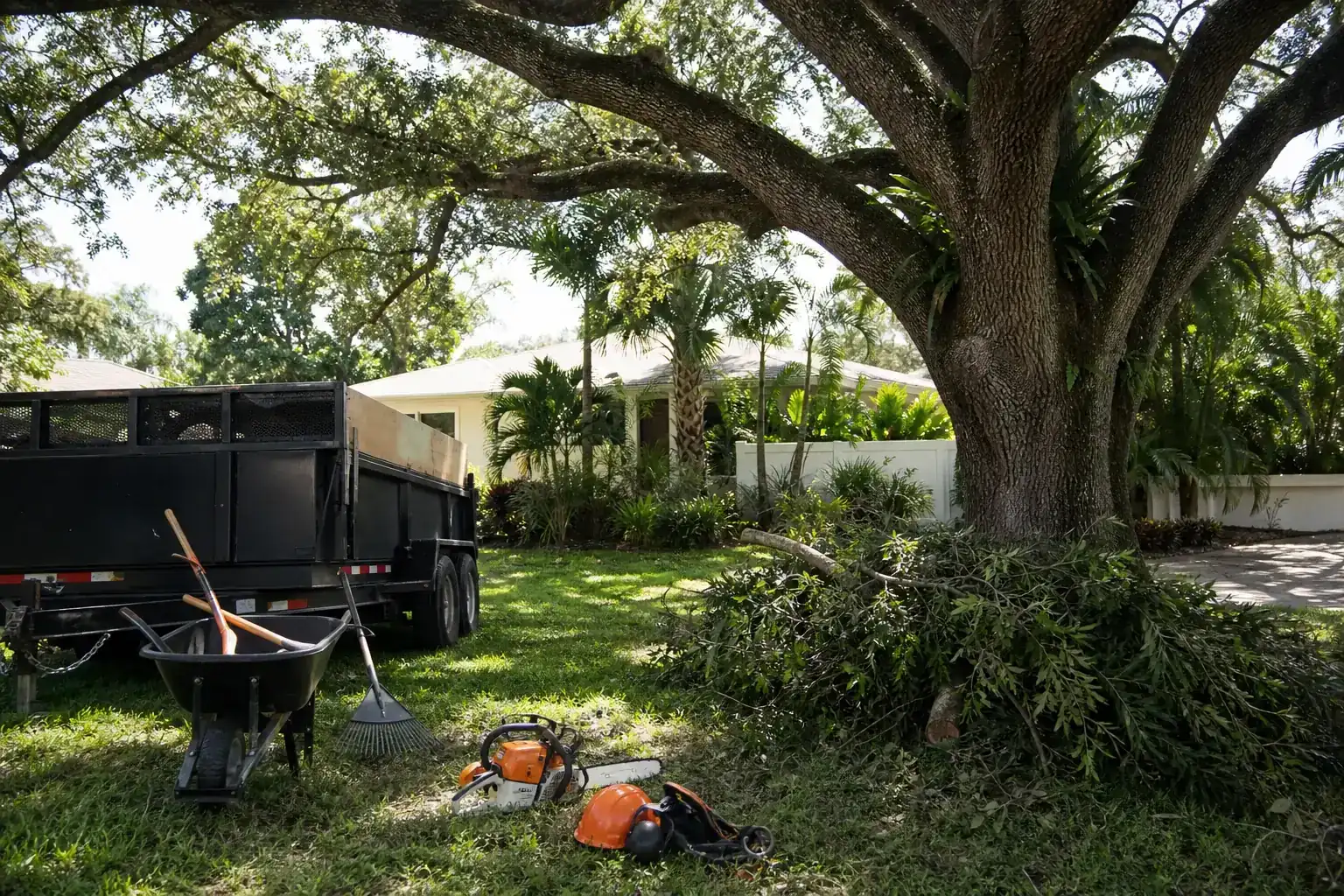 Mature Florida tree in a residential yard illustrating understanding tree debris hauling services in daytona beach, fl