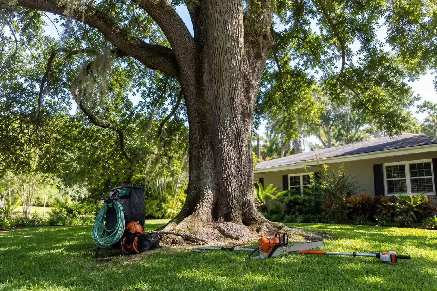 Mature Florida tree in a residential yard illustrating comprehensive tree health assessments in new smyrna
