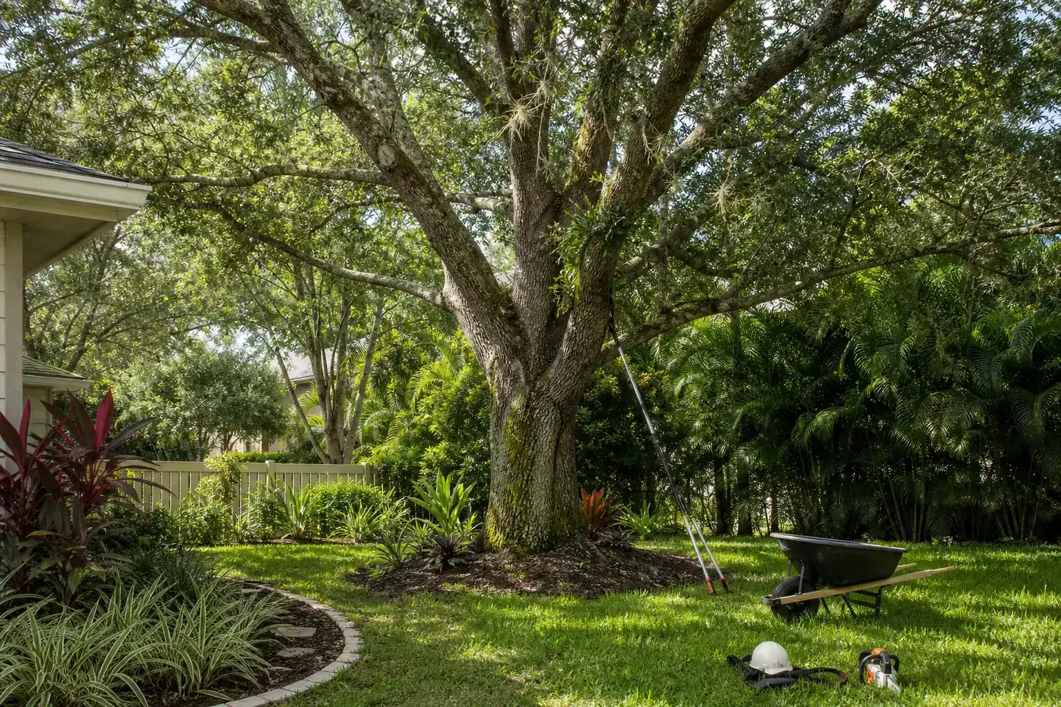 Mature Florida tree in a residential yard during a discussion of seasonal tree care for optimal health