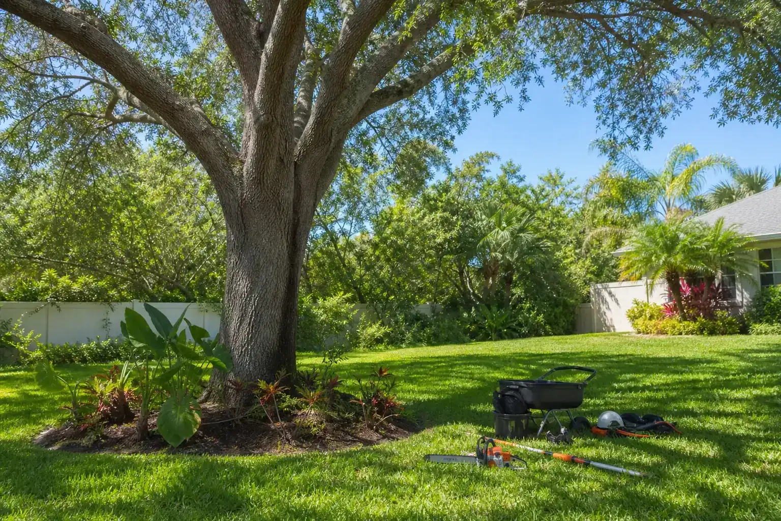 Mature Florida tree in a residential yard during a discussion of benefits of professional tree cleanup services in daytona beach, fl