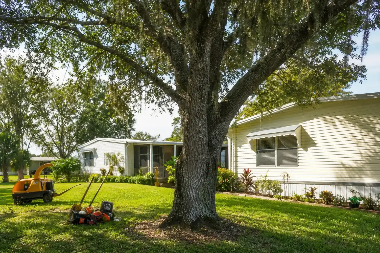 Mature Florida tree in a residential yard during a discussion of importance of tree maintenance in cassadaga, fl for mobile homes Mature Florida tree in a residential yard during a discussion of importance of tree maintenance in cassadaga, fl for mobile homes