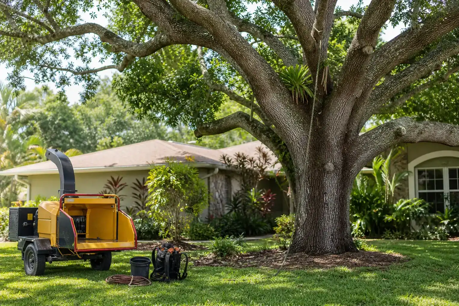 Mature Florida tree in a residential yard illustrating understanding tree removal services in new smyrna beach, fl