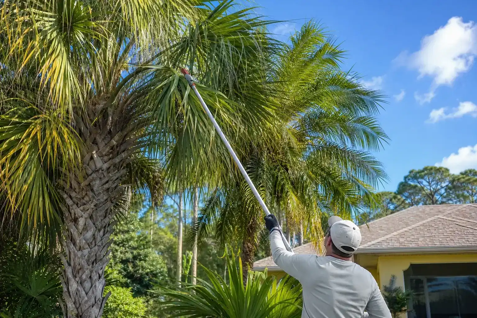 Palm trees in a Central Florida yard illustrating why palm coast requires tree removal permits Palm trees in a Central Florida yard illustrating why palm coast requires tree removal permits