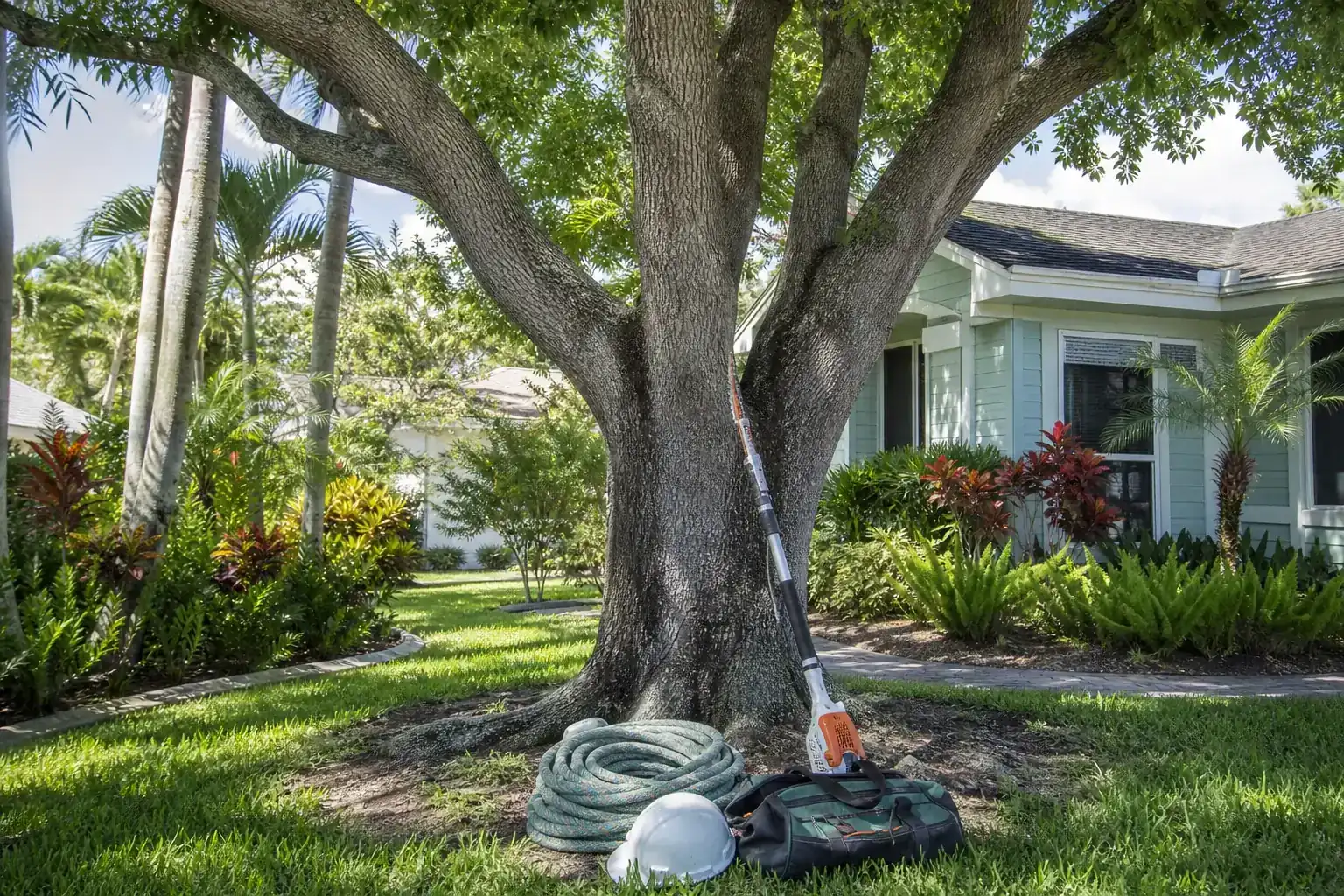 Mature Florida tree in a residential yard illustrating understanding coastal tree care in daytona beach