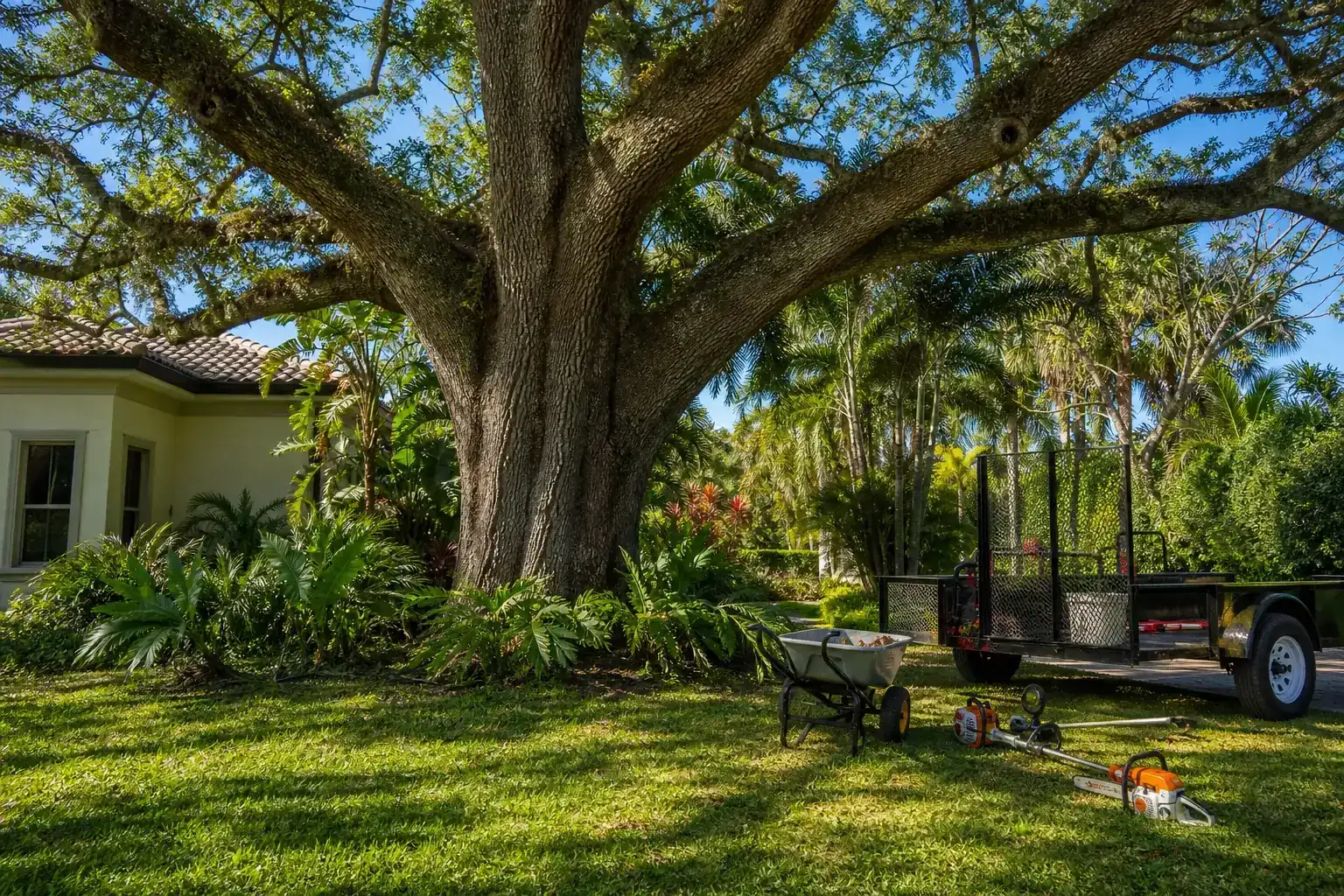 Mature Florida tree in a residential yard illustrating comprehensive tree care services in daytona beach Mature Florida tree in a residential yard illustrating comprehensive tree care services in daytona beach