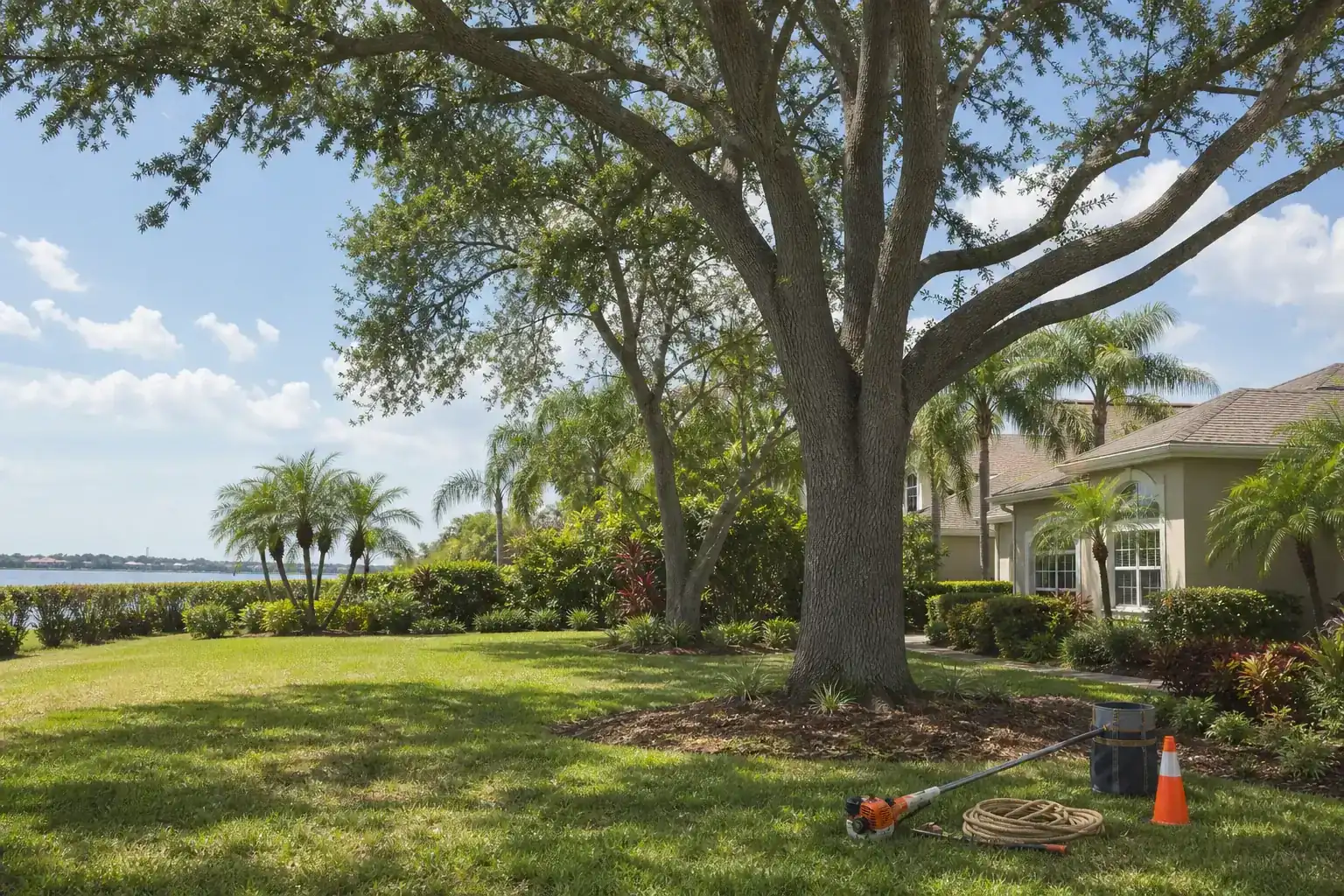 Mature Florida tree in a residential yard for tree services in daytona beach, fl for property safety