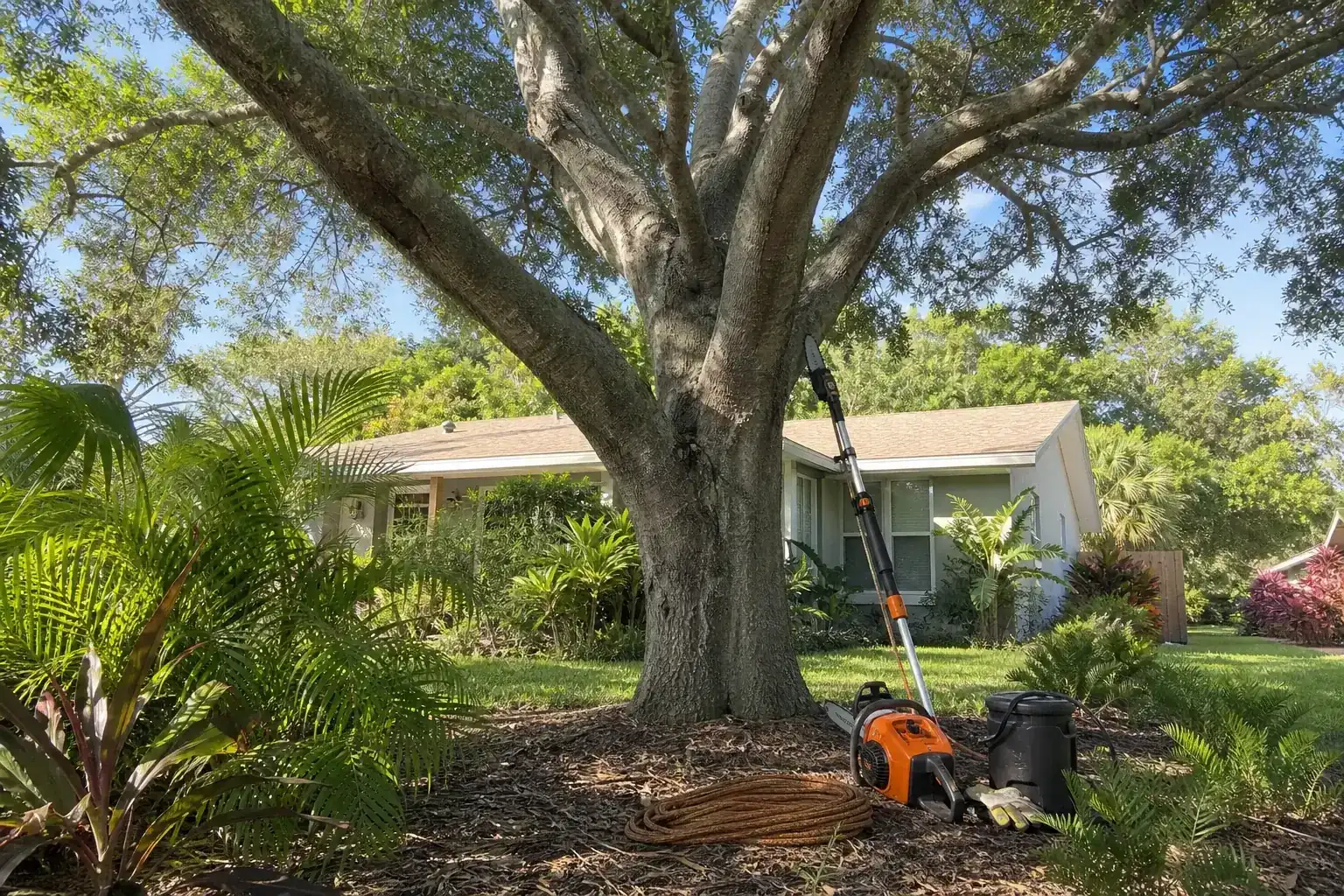 Mature Florida tree in a residential yard illustrating understanding tree risks to daytona beach properties