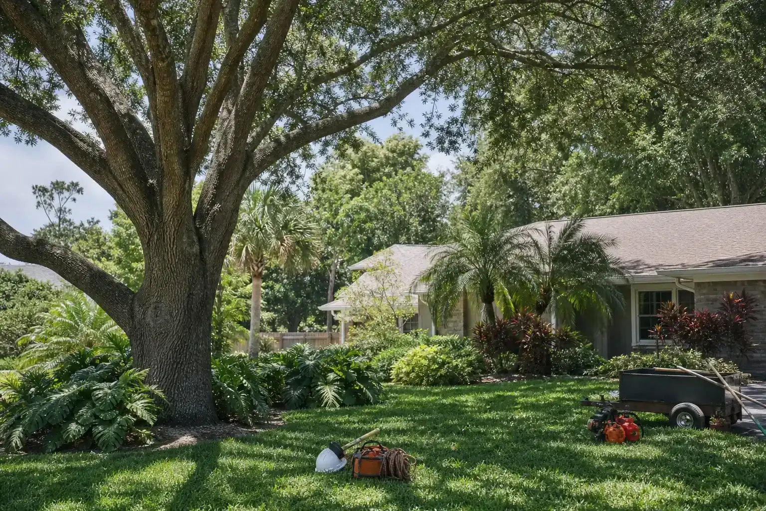 Mature Florida tree in a residential yard during a discussion of expert local crew for tree services in orlando, fl Mature Florida tree in a residential yard during a discussion of expert local crew for tree services in orlando, fl