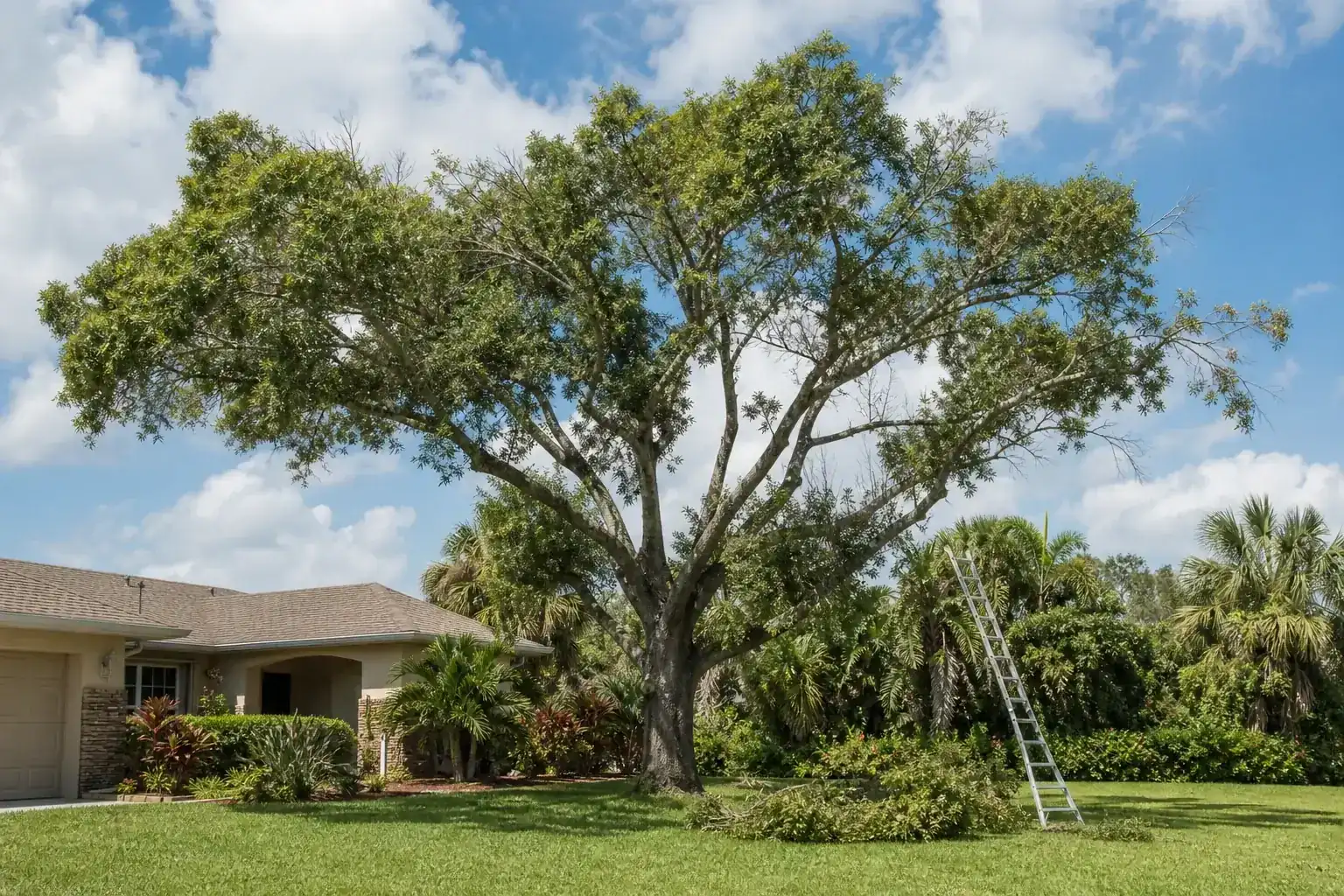 Mature Florida shade tree with branches ready for trimming illustrating enhancing property aesthetics with tree trimming in daytona beach, fl Mature Florida shade tree with branches ready for trimming illustrating enhancing property aesthetics with tree trimming in daytona beach, fl