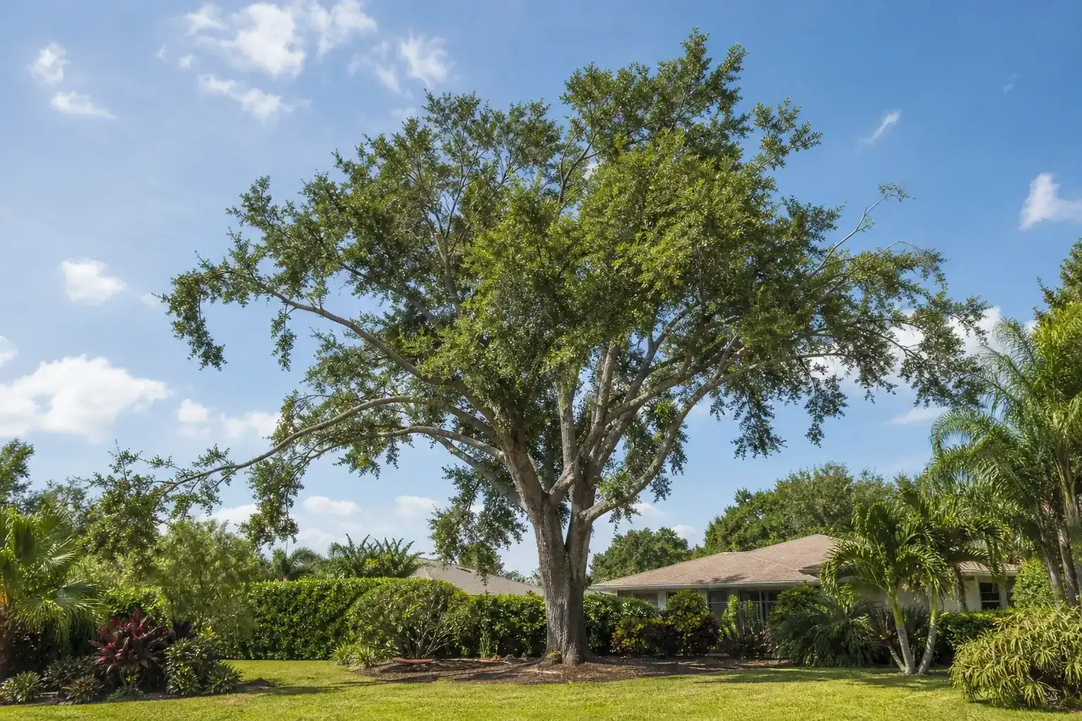 Mature Florida shade tree with branches ready for trimming for tree trimming for spring in orlando, fl