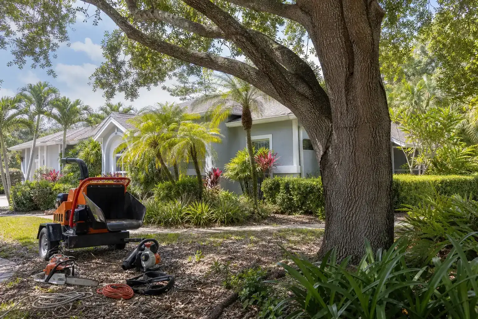 Mature Florida tree in a residential yard illustrating finding a reliable tree service in daytona beach Mature Florida tree in a residential yard illustrating finding a reliable tree service in daytona beach