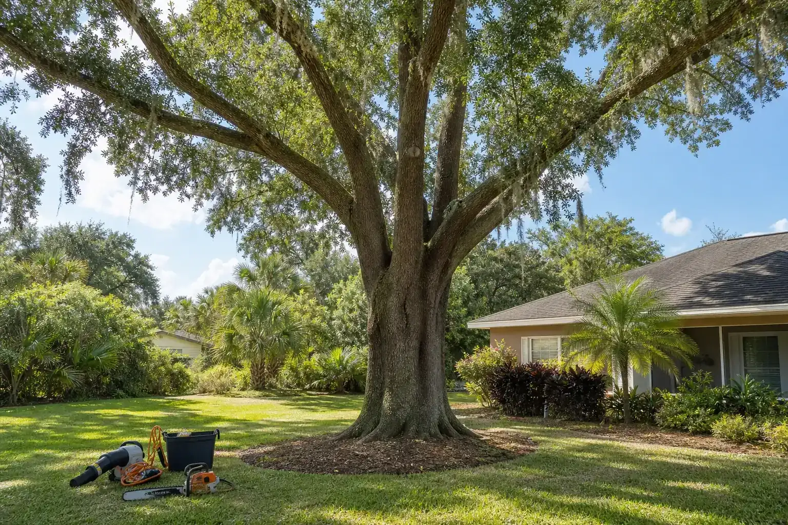 Mature Florida tree in a residential yard for when to schedule tree services in daytona beach, fl