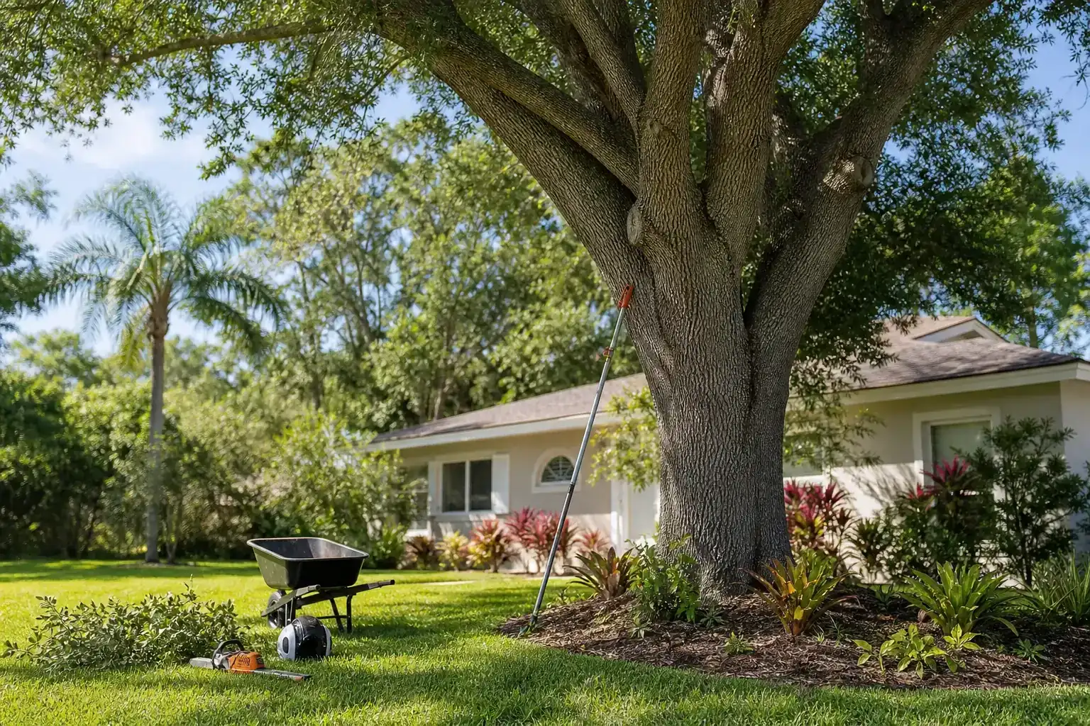 Mature Florida tree in a residential yard illustrating understanding daytona beach seasonal tree care