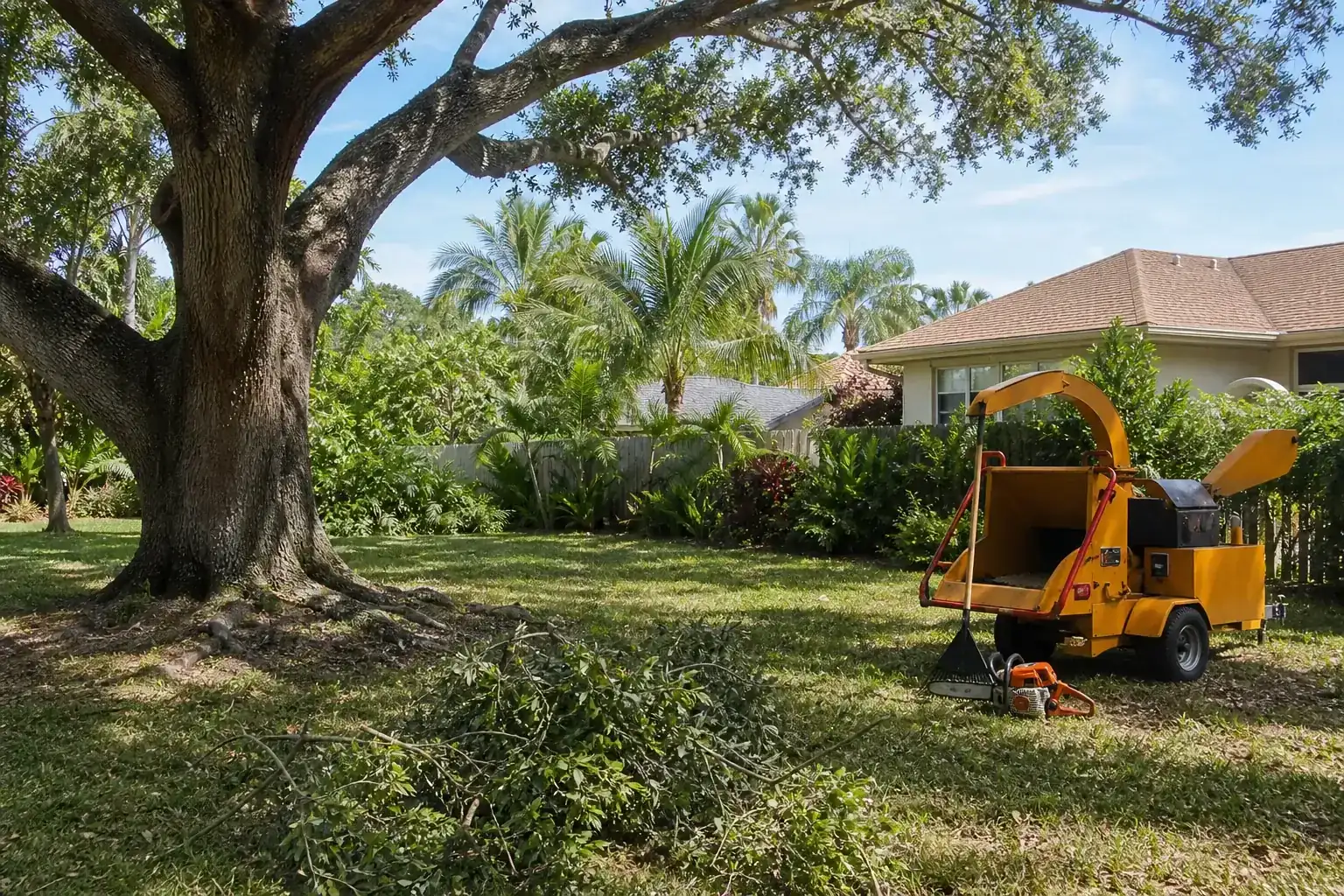Mature Florida tree in a residential yard during a discussion of benefits of yard clearing for projects