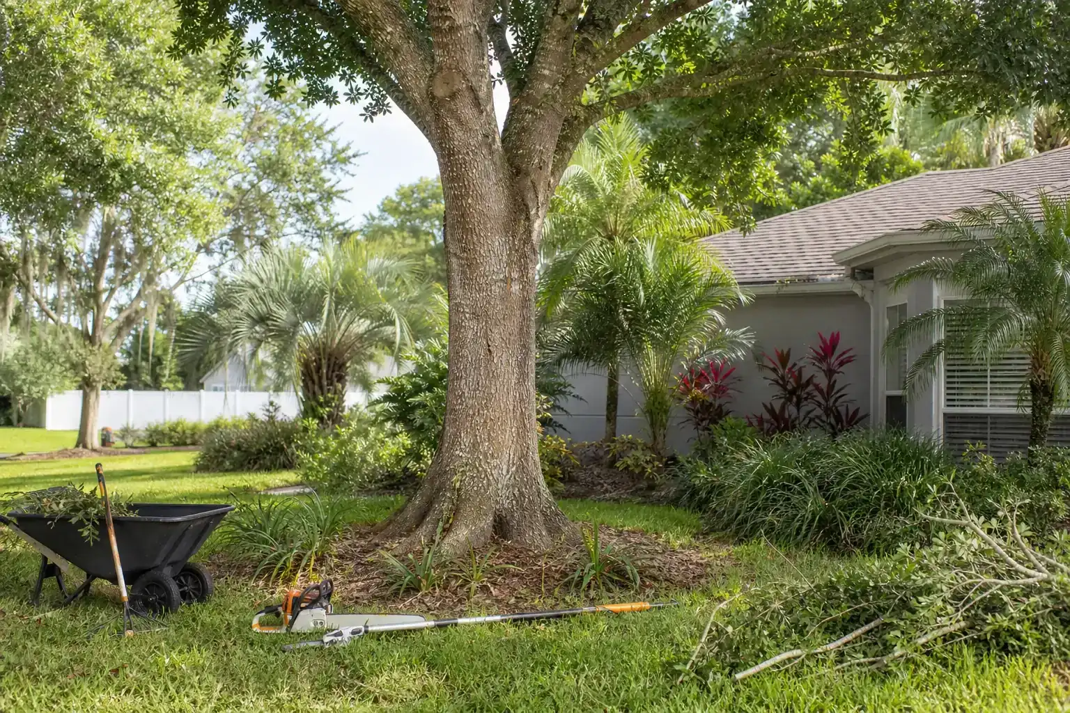 Mature Florida tree in a residential yard illustrating understanding yard clearing basics