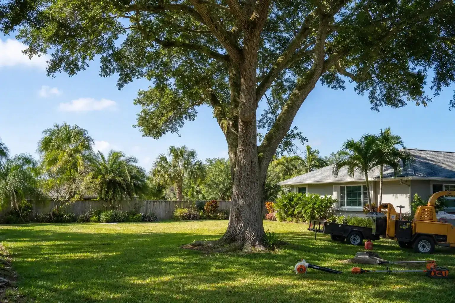 Mature Florida tree in a residential yard for yard clearing new smyrna fl for home projects Mature Florida tree in a residential yard for yard clearing new smyrna fl for home projects