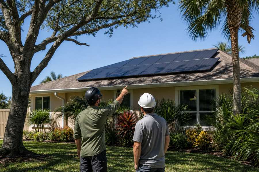 tree pruning contractors planning at a Daytona Beach, Florida property