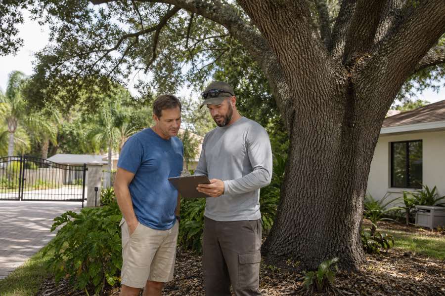 tree trimming contractors planning at a Daytona Beach, Florida property